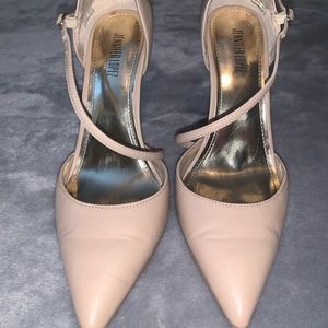JLO Pointed-Toe Nude Heels